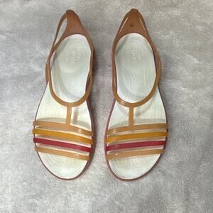 Crocs Women's Tan Red Yellow Strappy Lightweight Comfort Sandals. Sz 9